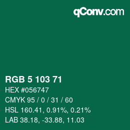 Color code: RGB 5 103 71 | qconv.com