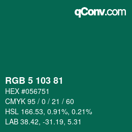 カラーコード: RGB 5 103 81 | qconv.com