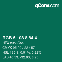 カラーコード: RGB 5 108.8 84.4 | qconv.com