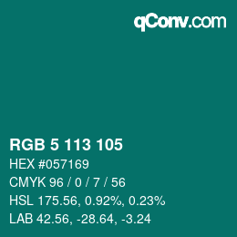 Color code: RGB 5 113 105 | qconv.com