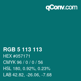 颜色代码: RGB 5 113 113 | qconv.com