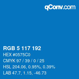 Color code: RGB 5 117 192 | qconv.com