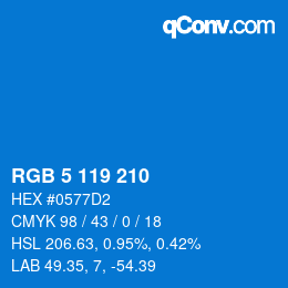 Color code: RGB 5 119 210 | qconv.com