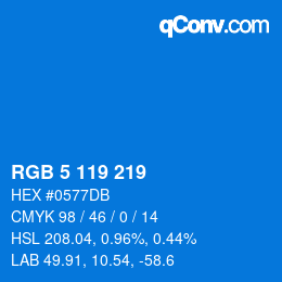 Color code: RGB 5 119 219 | qconv.com