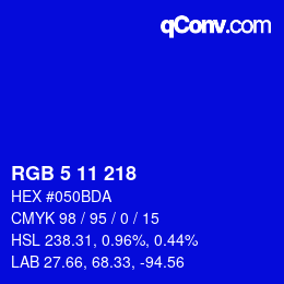 Color code: RGB 5 11 218 | qconv.com