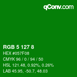 Color code: RGB 5 127 8 | qconv.com