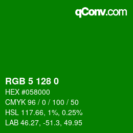 颜色代码: RGB 5 128 0 | qconv.com