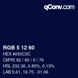 カラーコード: RGB 5 12 60 | qconv.com