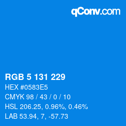 Color code: RGB 5 131 229 | qconv.com