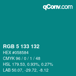 Color code: RGB 5 133 132 | qconv.com