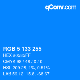 Color code: RGB 5 133 255 | qconv.com