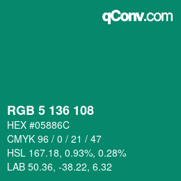 カラーコード: RGB 5 136 108 | qconv.com