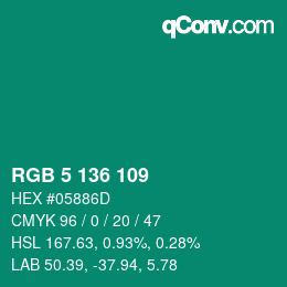 Color code: RGB 5 136 109 | qconv.com