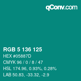 カラーコード: RGB 5 136 125 | qconv.com