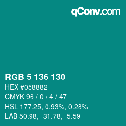 Color code: RGB 5 136 130 | qconv.com
