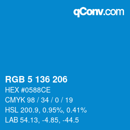 Color code: RGB 5 136 206 | qconv.com