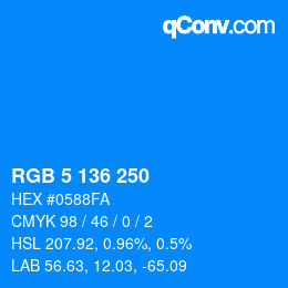 Color code: RGB 5 136 250 | qconv.com