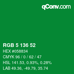 Color code: RGB 5 136 52 | qconv.com