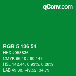 Color code: RGB 5 136 54 | qconv.com