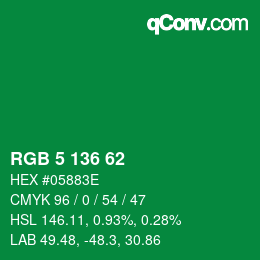 Color code: RGB 5 136 62 | qconv.com