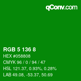 Code couleur: RGB 5 136 8 | qconv.com