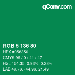Color code: RGB 5 136 80 | qconv.com