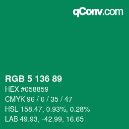 Color code: RGB 5 136 89 | qconv.com