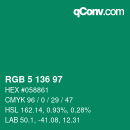 Color code: RGB 5 136 97 | qconv.com
