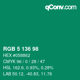 Color code: RGB 5 136 98 | qconv.com