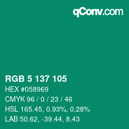 Color code: RGB 5 137 105 | qconv.com