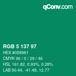 Color code: RGB 5 137 97 | qconv.com