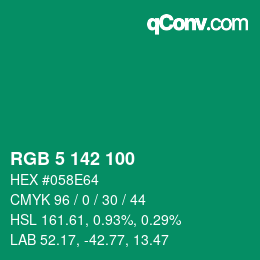Color code: RGB 5 142 100 | qconv.com