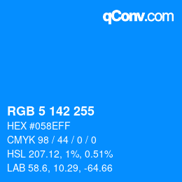 Color code: RGB 5 142 255 | qconv.com