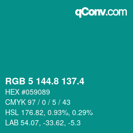 カラーコード: RGB 5 144.8 137.4 | qconv.com