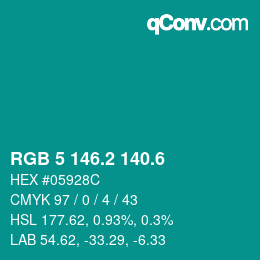 カラーコード: RGB 5 146.2 140.6 | qconv.com
