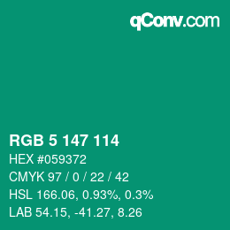 Color code: RGB 5 147 114 | qconv.com