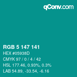 Color code: RGB 5 147 141 | qconv.com