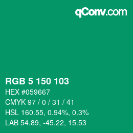 颜色代码: RGB 5 150 103 | qconv.com