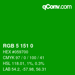 Color code: RGB 5 151 0 | qconv.com