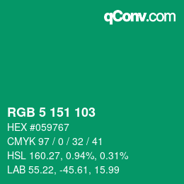 カラーコード: RGB 5 151 103 | qconv.com