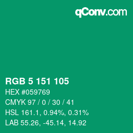 カラーコード: RGB 5 151 105 | qconv.com