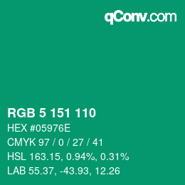 カラーコード: RGB 5 151 110 | qconv.com