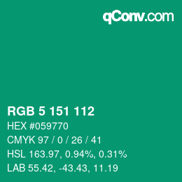 Color code: RGB 5 151 112 | qconv.com