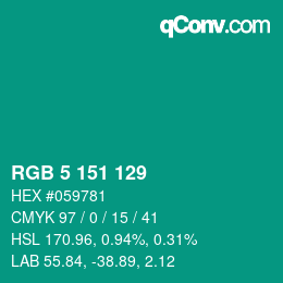 Color code: RGB 5 151 129 | qconv.com
