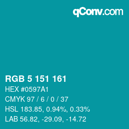 Color code: RGB 5 151 161 | qconv.com