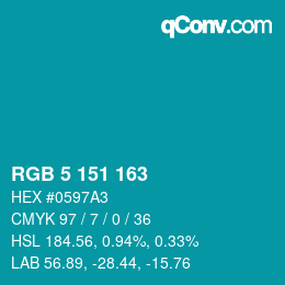 Color code: RGB 5 151 163 | qconv.com