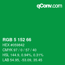 カラーコード: RGB 5 152 66 | qconv.com