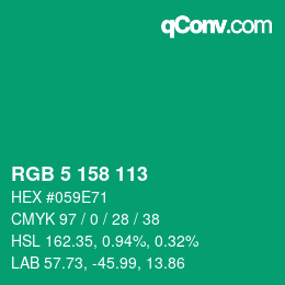 カラーコード: RGB 5 158 113 | qconv.com