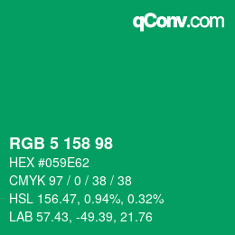 Color code: RGB 5 158 98 | qconv.com