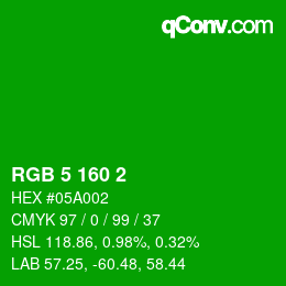 Color code: RGB 5 160 2 | qconv.com